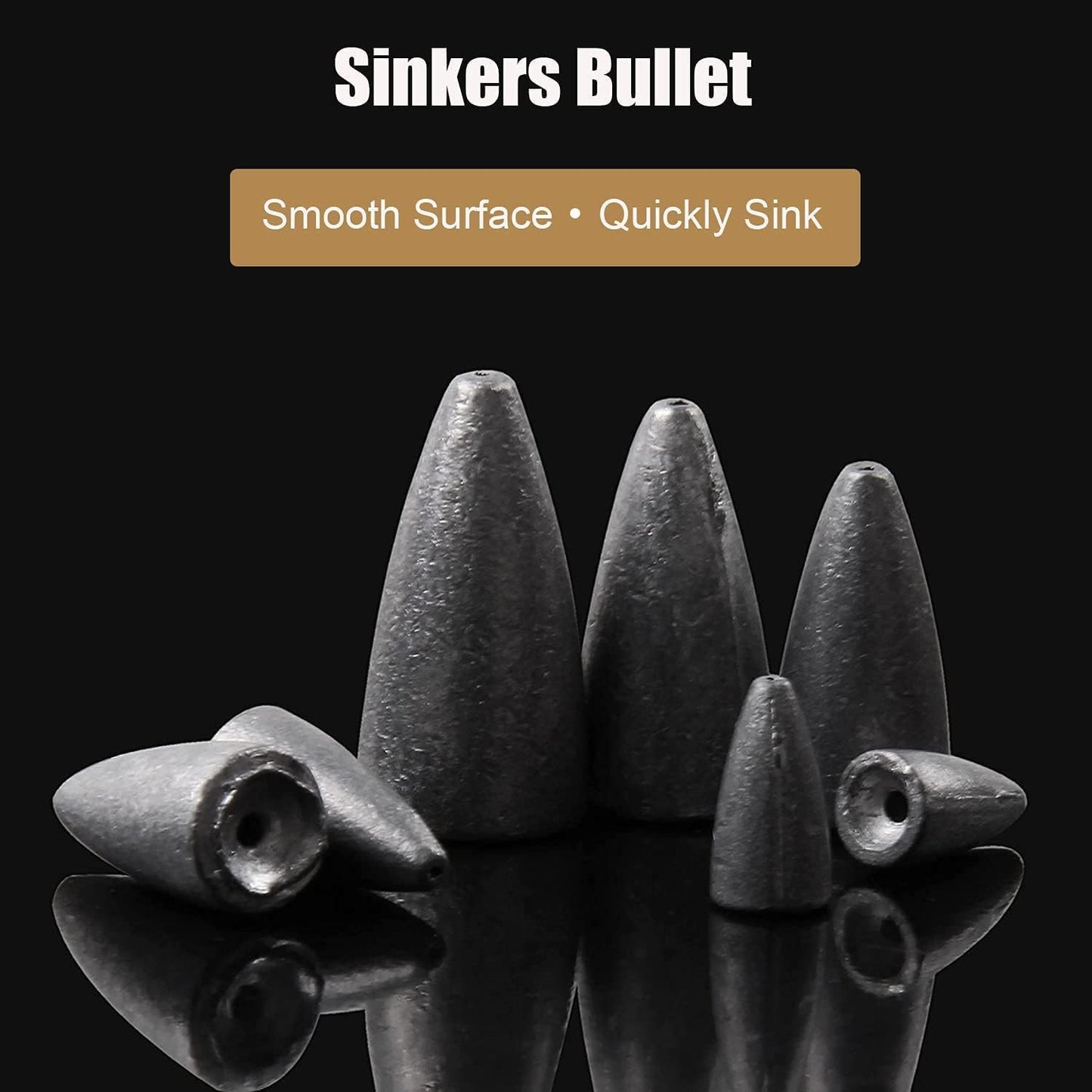 Fishing Weights Sinkers, 50Pcs Bullet Fishing Sinkers Worm Weights Slip Sinkers Sliding Fishing Weight for Bass Fishing Pitching and Flipping Texas Rig Saltwater Freshwater Fishing Tackle