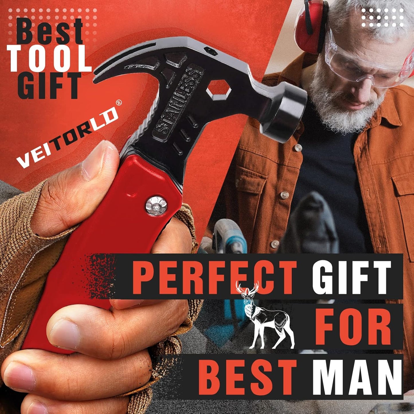 Gifts for Men Women Fathers Day, Anniversary Birthday Gifts Ideas for Dad Grandpa Him, All in One Tools Hammer Multitool, Camping Accessories Survival Gear, Unique Fishing Hunting Tools Gifts