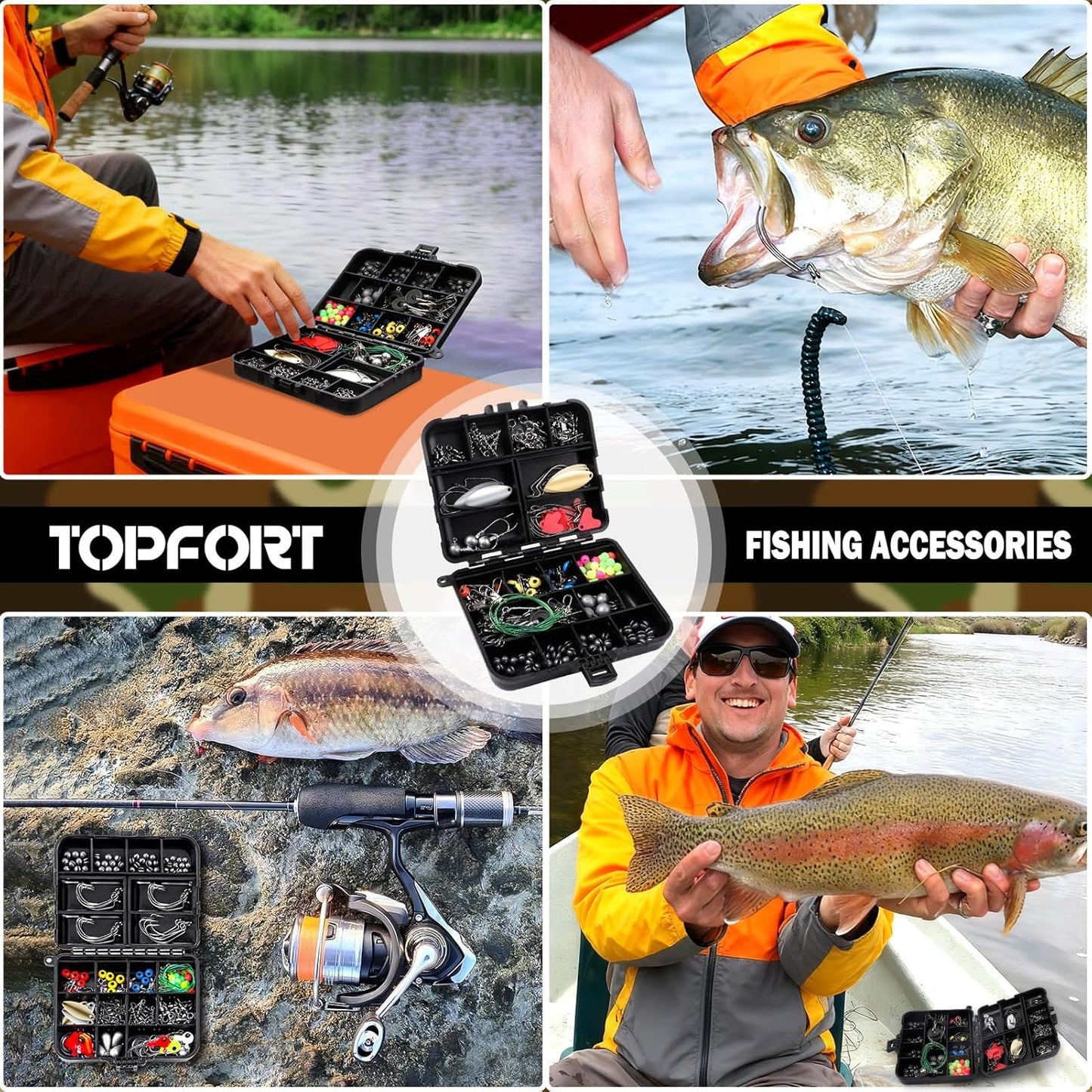 187/343Pcs Fishing Accessories Kit, Organized Fishing Tackle Box with Tackle Included, Fishing Hooks, Fishing Weights Sinkers, Fishing Gear and Equipment, Fishing Gift for Men