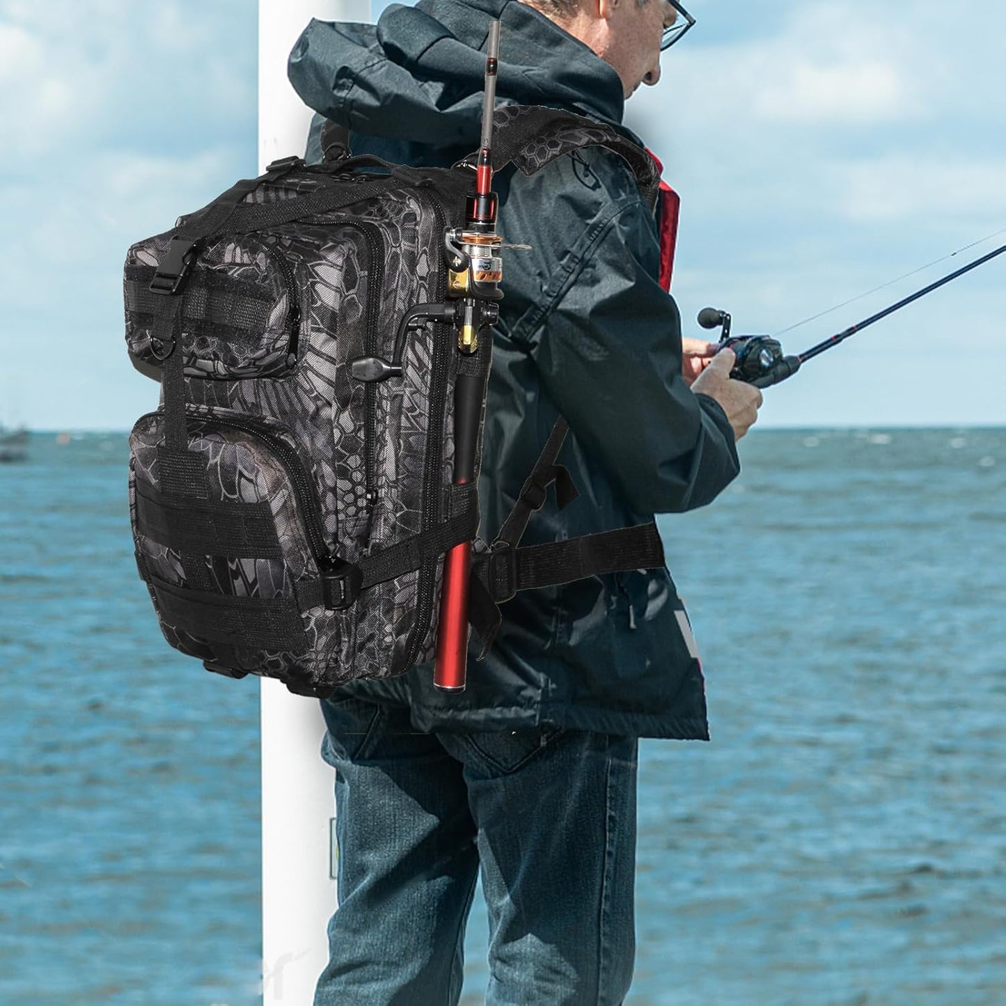 Lightweight Fishing Tackle Backpack Professional Water-Resistant All-In-One Rod Holder & Gear Storage