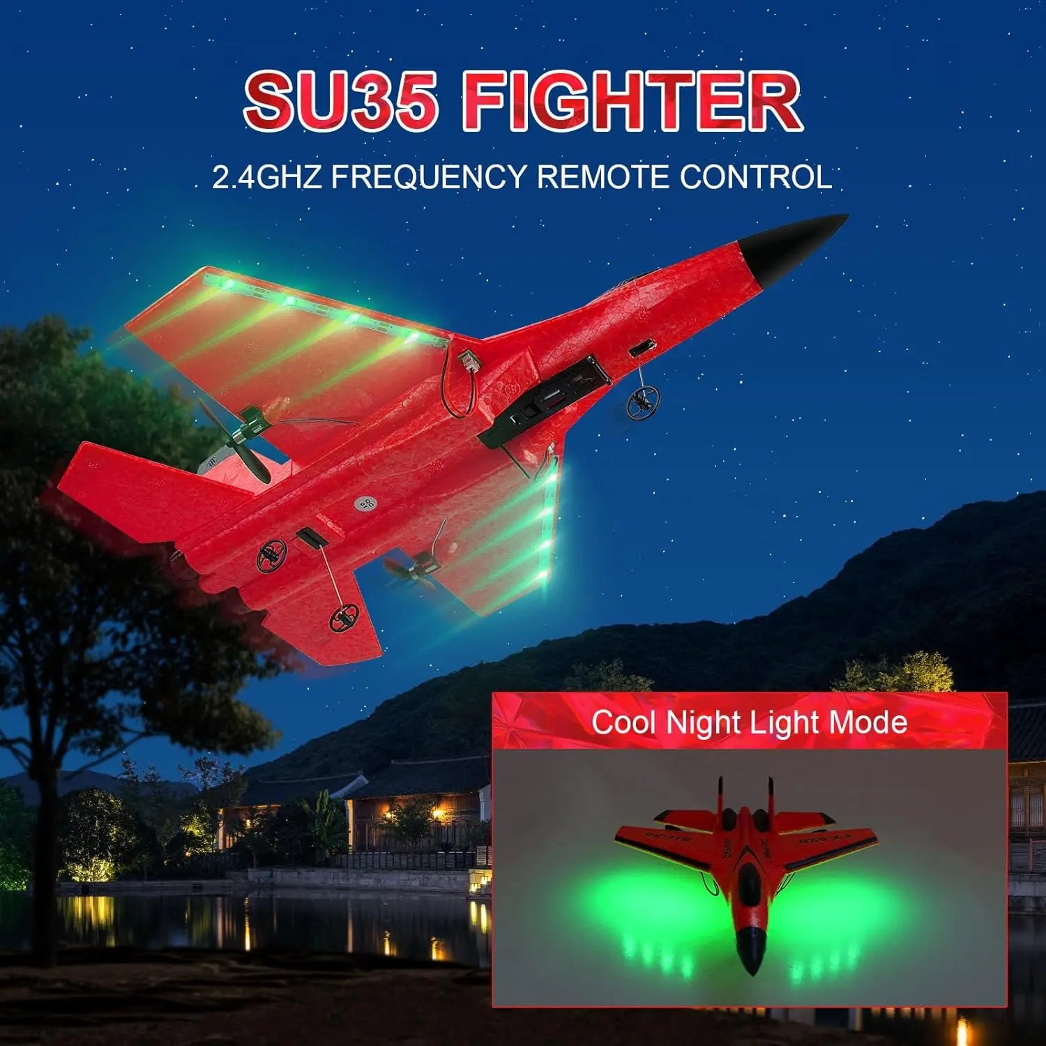 Remote Control Airplane SU35 RC Plane Foam Aircraft with LED 2.4G Radio Fighter Glider Outdoor Flying Toy Gift for Adult Kid