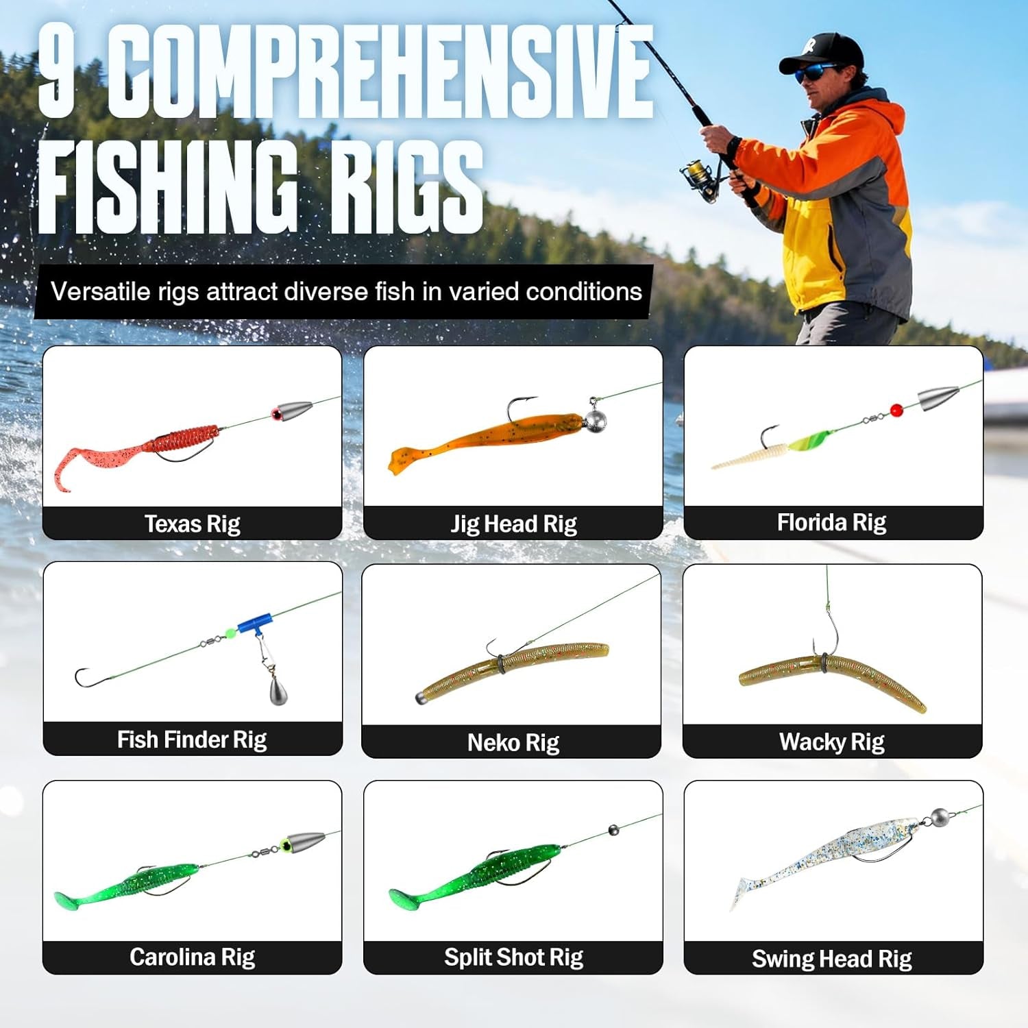187/343Pcs Fishing Accessories Kit, Organized Fishing Tackle Box with Tackle Included, Fishing Hooks, Fishing Weights Sinkers, Fishing Gear and Equipment, Fishing Gift for Men