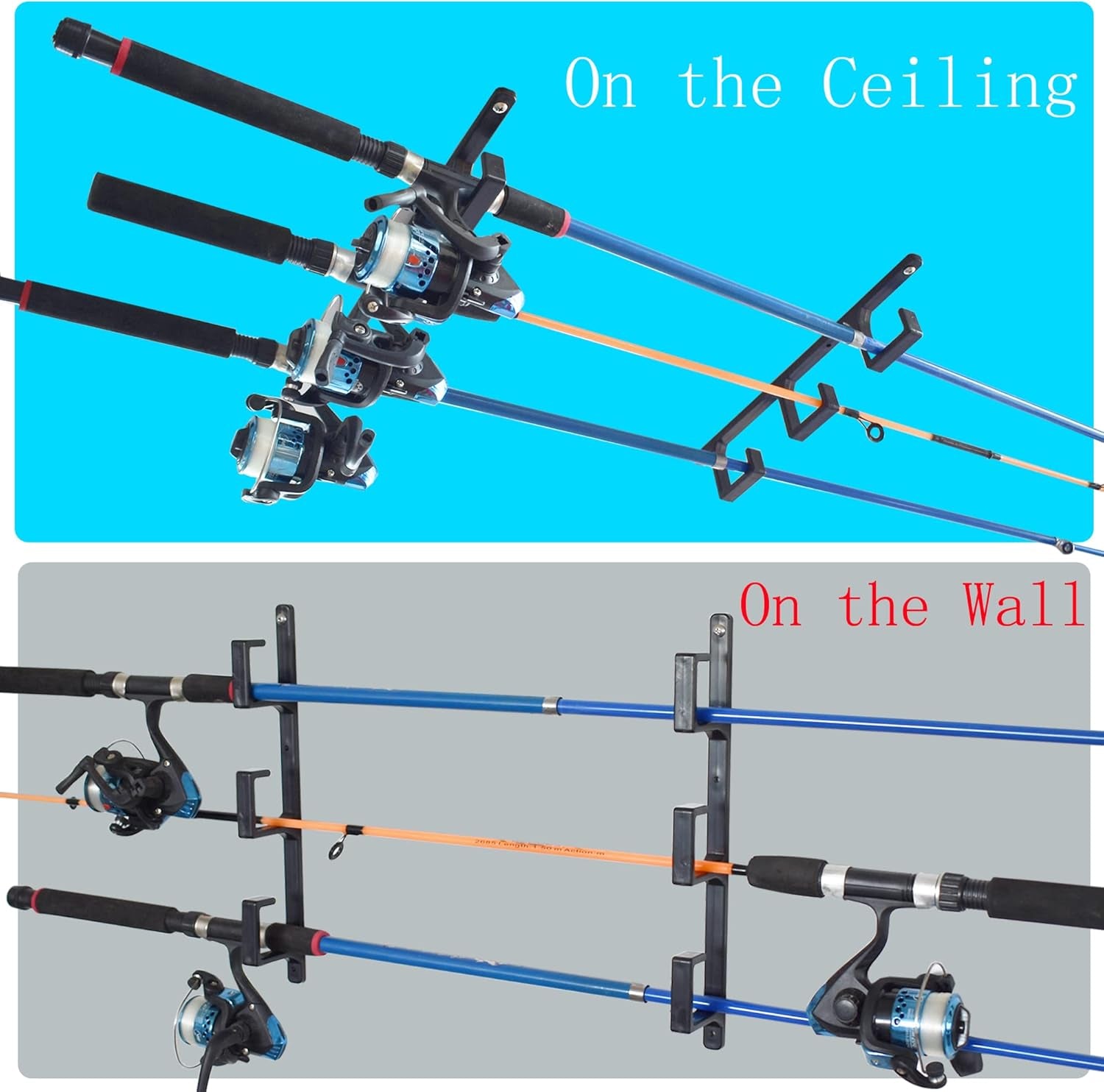Overhead Ceiling Fishing Rod Rack Fishing Rod Storage Holder - No Fishing Pole - Black