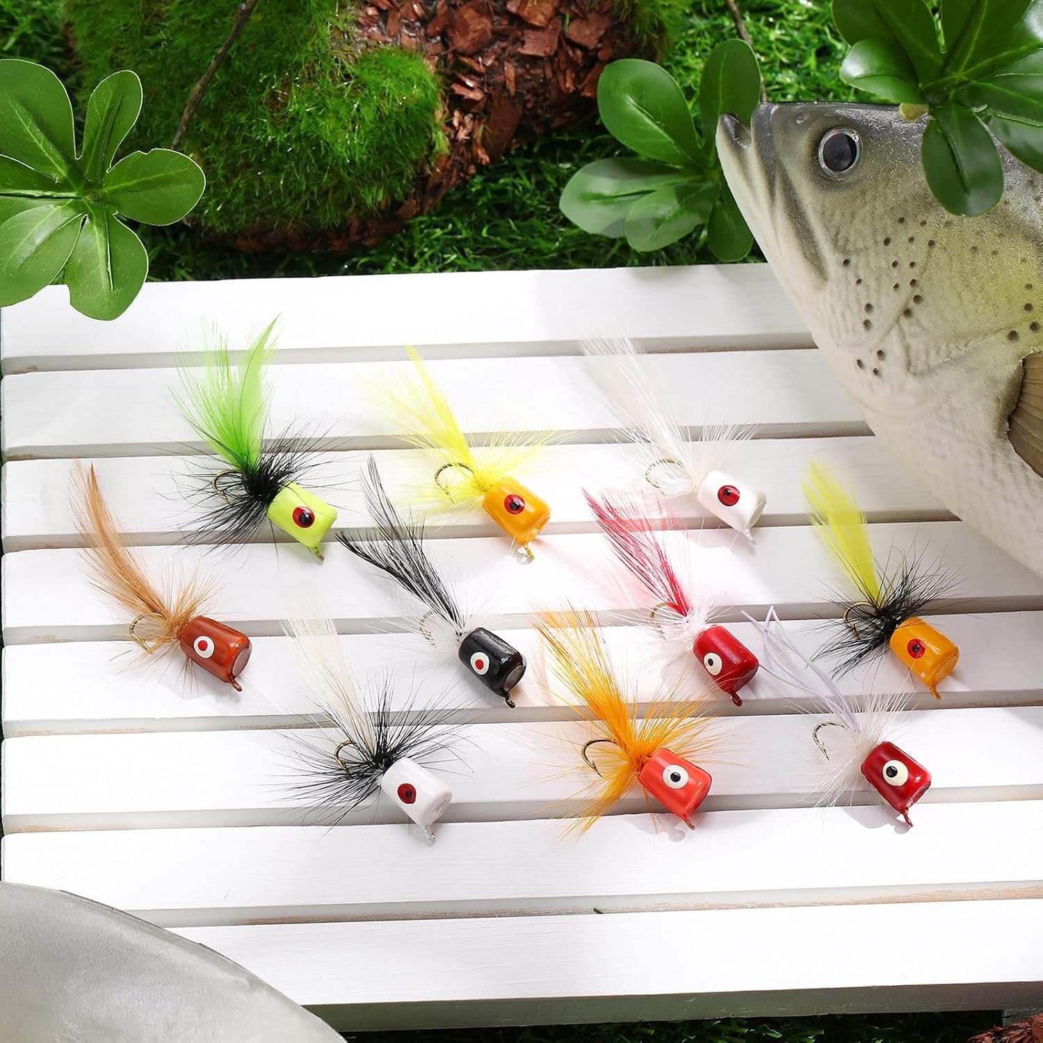 40 Pieces Fly Fishing Flies Fly Poppers Panfish Poppers Dry Flies Fishing Popper Lures for Trout Salmon Bass