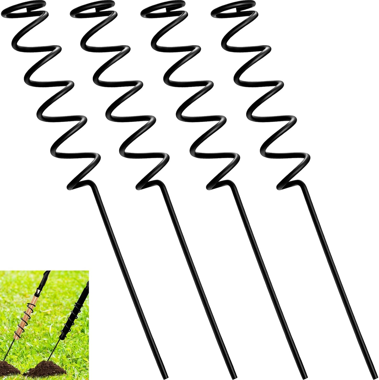 4 Pcs Spiral Fishing Rod Holders Heavy Duty 1.75 Inch/1.9 Inch Diameter Metal Bank Pole Stand Spiral Rod Holder Insert Ground Rest Stand for Fishing on Lakes and Streams