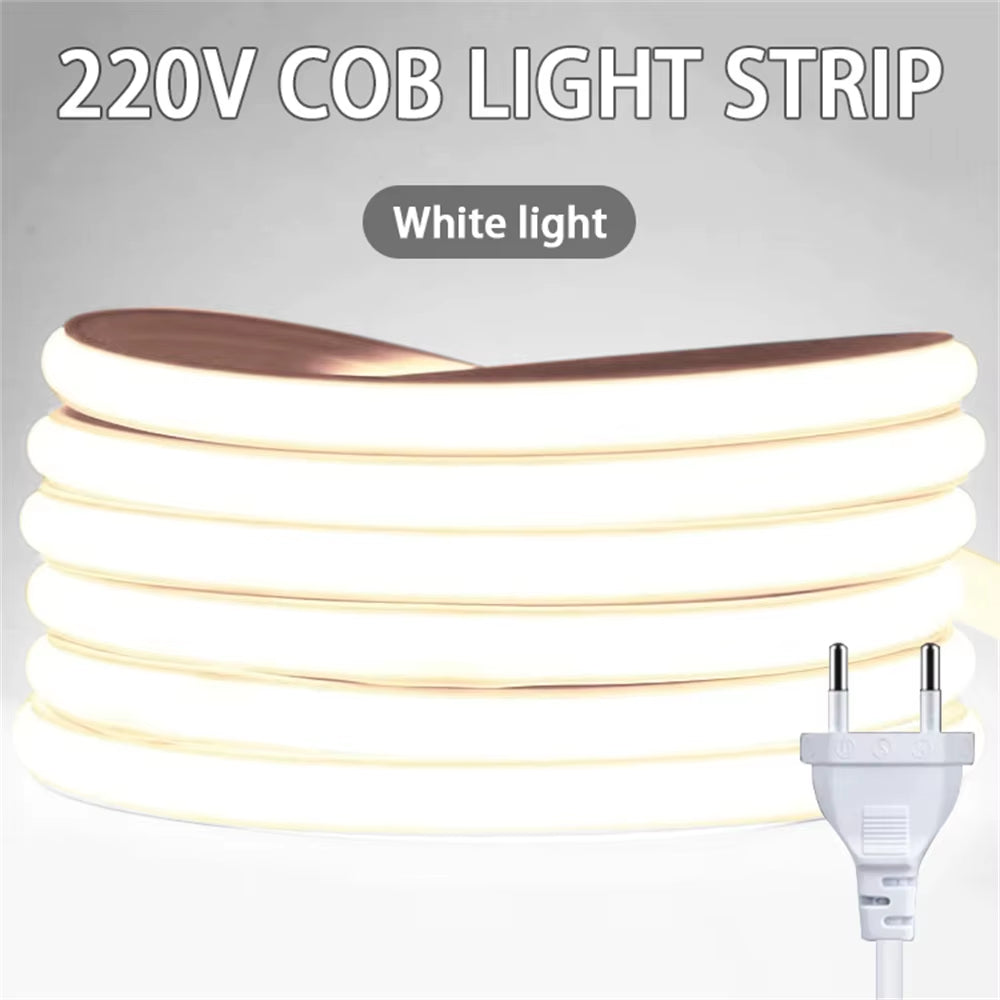 220V Led Ribbon Adhesive High Brightness COB Led Strip for Room Led Strip Flexible Ribbon for Home Kitchen Lighting