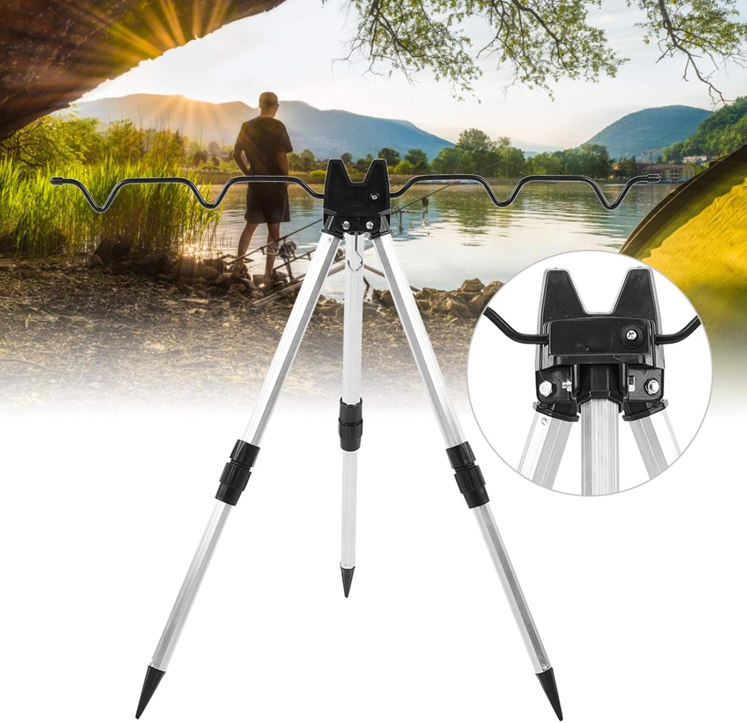 Foldable Fishing Pole Holder, Aluminum Alloy Mini Fishing Rod Tripod Stand Ultrashort Folding Sea Pole Bracket Equipment Accessory for Fishing Lover Outdoor