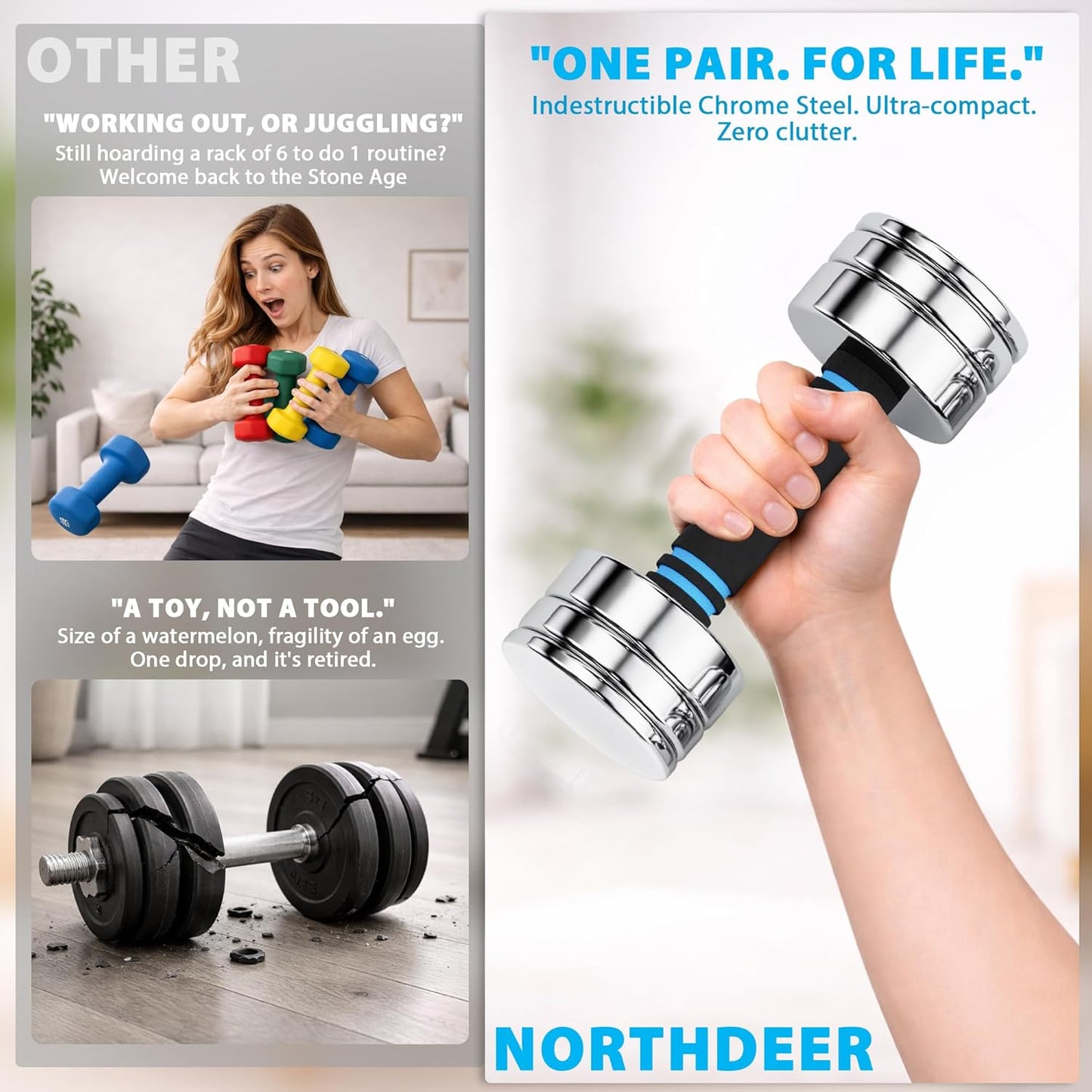 Steel Dumbbells Ultracompact & Adjustable Chrome Dumbbell with Foam Handles 5Lb 10Lb 15Lb 20Lb 30Lb 50Lb Home Gym Workout (Choice of Size)