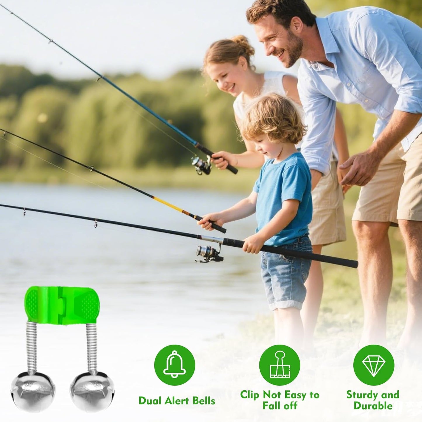 50PCS Fishing Bells, Dual Alert Fishing Bells for Rods, Clip on Fishing Rod Fishing Bells for Night Fishing, Ice Fishing
