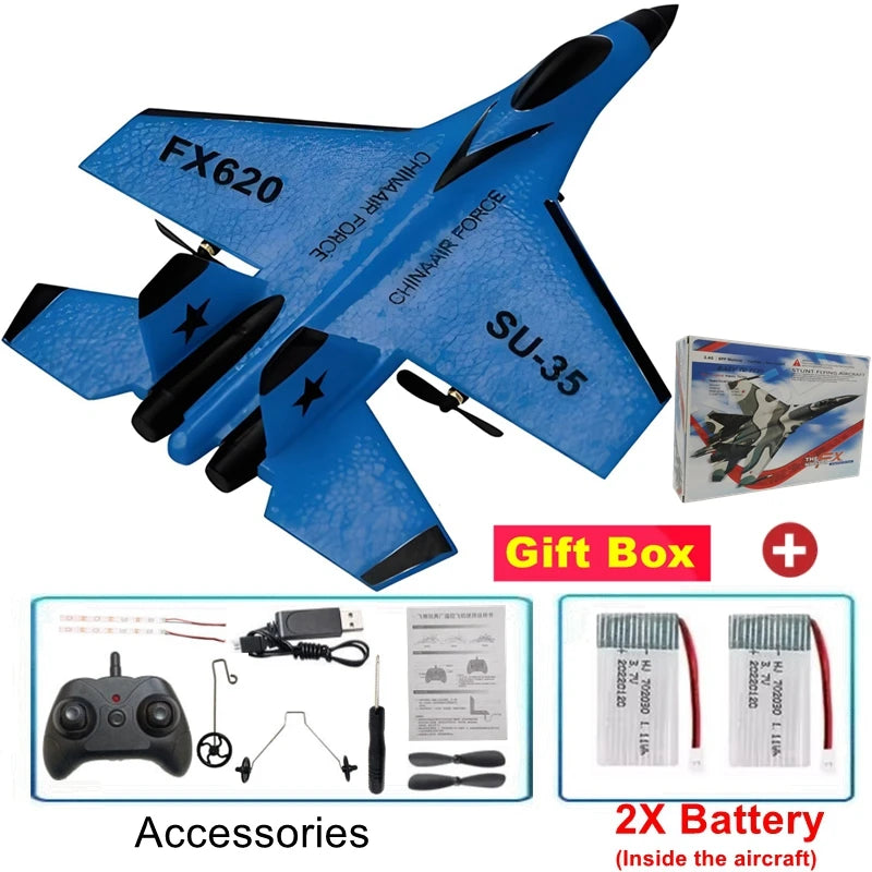 Remote Control Airplane SU35 RC Plane Foam Aircraft with LED 2.4G Radio Fighter Glider Outdoor Flying Toy Gift for Adult Kid