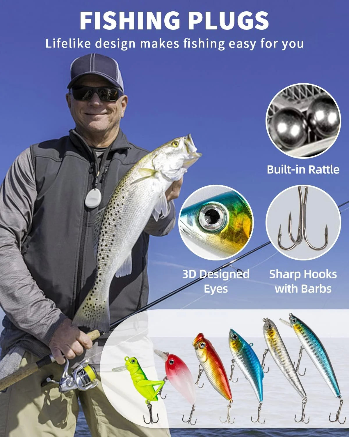 Fishing Lures 380Pcs Fishing Gear for Bass Trout Salmon Fishing Kit Tackle Box with Plugs Jigs Crankbaits Spoon Poppers Soft Plastics Worms and More Fishing Accessories Fishing Gifts for Men