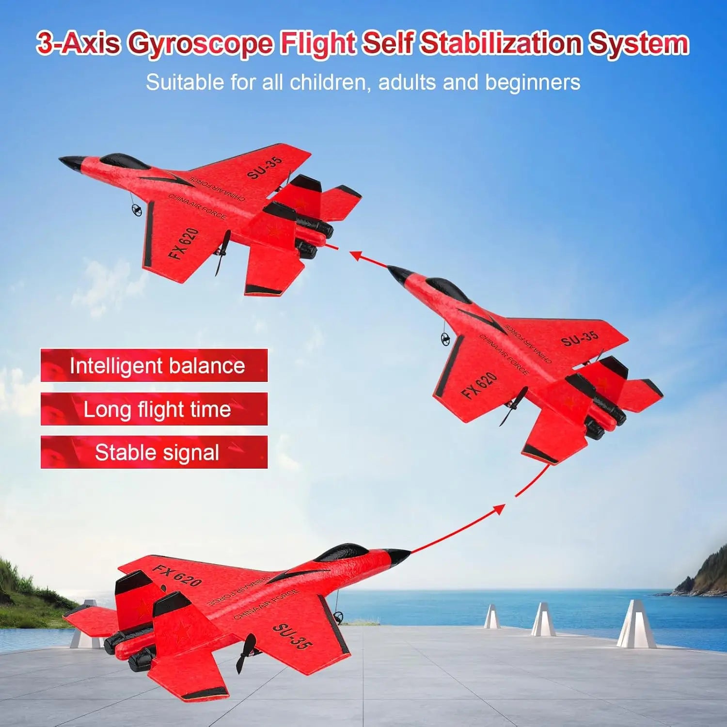 Remote Control Airplane SU35 RC Plane Foam Aircraft with LED 2.4G Radio Fighter Glider Outdoor Flying Toy Gift for Adult Kid