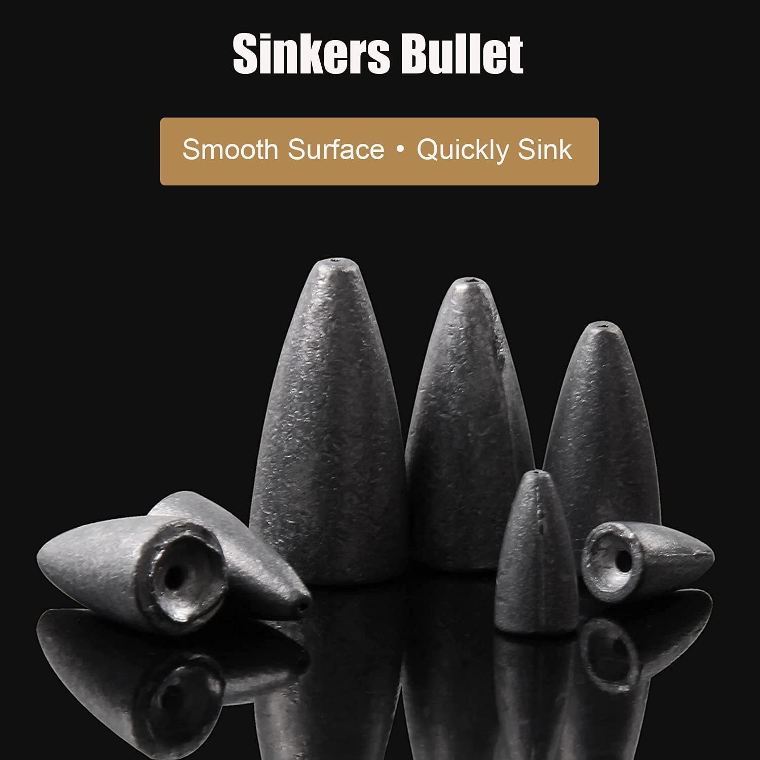 Fishing Weights Sinkers, 50Pcs Bullet Fishing Sinkers Worm Weights Slip Sinkers Sliding Fishing Weight for Bass Fishing Pitching and Flipping Texas Rig Saltwater Freshwater Fishing Tackle