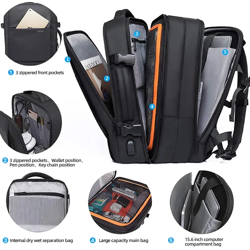 Expandable Men Backpack Waterproof Business Laptop Backpack Man Large Capacity Travel Bag Fashion School Backpack