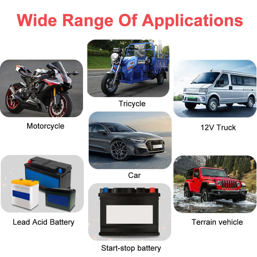 Car Battery Charger 12V 6A Pulse Repair LCD Display Smart Fast Charge AGM Deep Cycle GEL Lead-Acid Charger for Auto Motorcycle