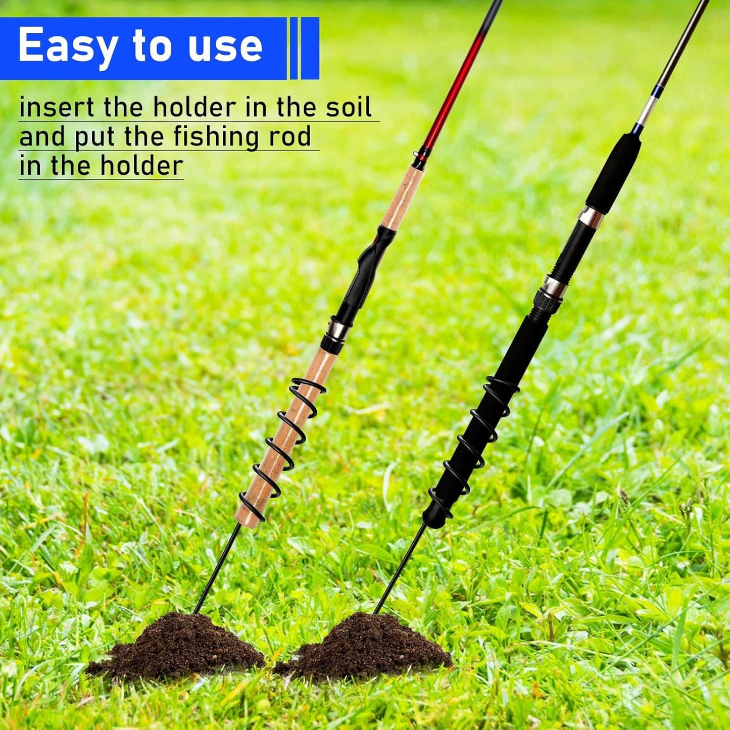 4 Pcs Spiral Fishing Rod Holders Heavy Duty 1.75 Inch/1.9 Inch Diameter Metal Bank Pole Stand Spiral Rod Holder Insert Ground Rest Stand for Fishing on Lakes and Streams