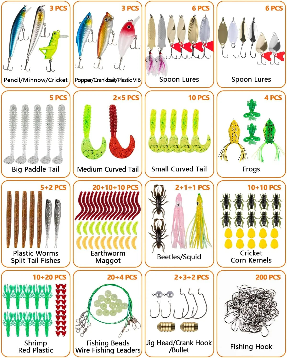 Fishing Lures 380Pcs Fishing Gear for Bass Trout Salmon Fishing Kit Tackle Box with Plugs Jigs Crankbaits Spoon Poppers Soft Plastics Worms and More Fishing Accessories Fishing Gifts for Men