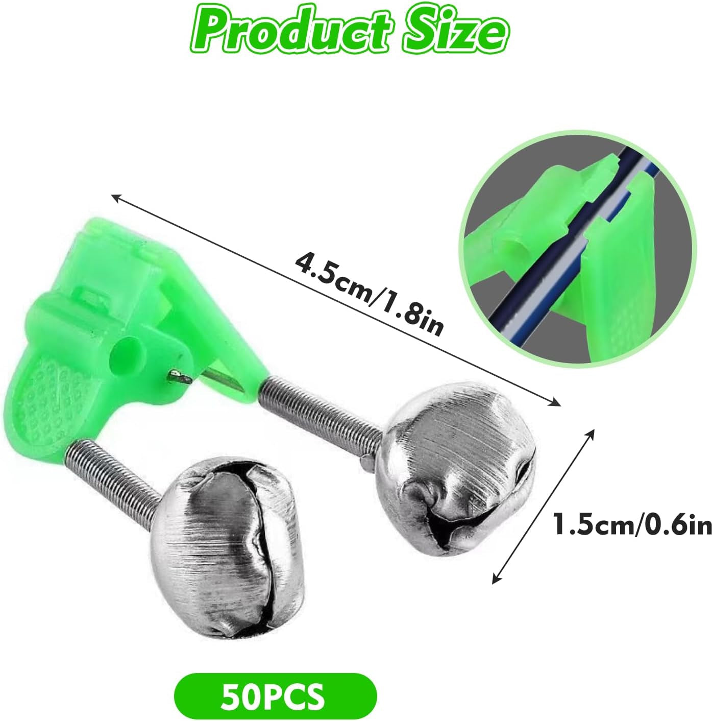 50PCS Fishing Bells, Dual Alert Fishing Bells for Rods, Clip on Fishing Rod Fishing Bells for Night Fishing, Ice Fishing