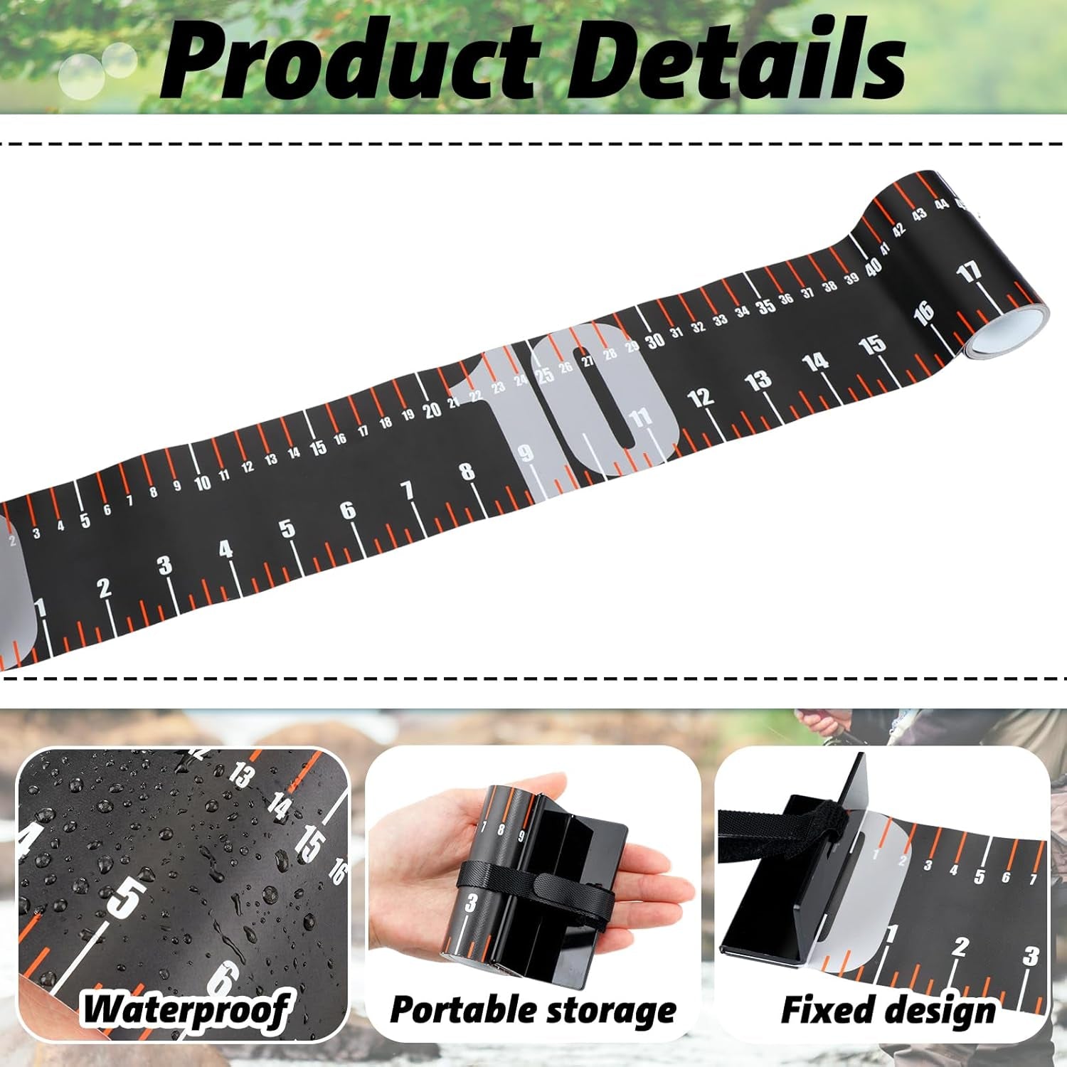 2 Pcs 48 Inch Fishing Ruler Fishing Measuring Tape with Bump Board Waterproof Portable Roll up Fish Measuring Board Device Tool for Crappie Tuna Shark Swordfish
