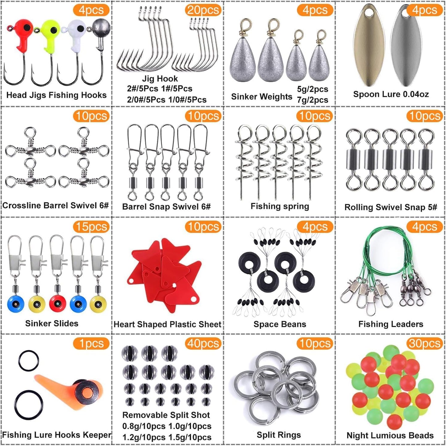 187/343Pcs Fishing Accessories Kit, Organized Fishing Tackle Box with Tackle Included, Fishing Hooks, Fishing Weights Sinkers, Fishing Gear and Equipment, Fishing Gift for Men