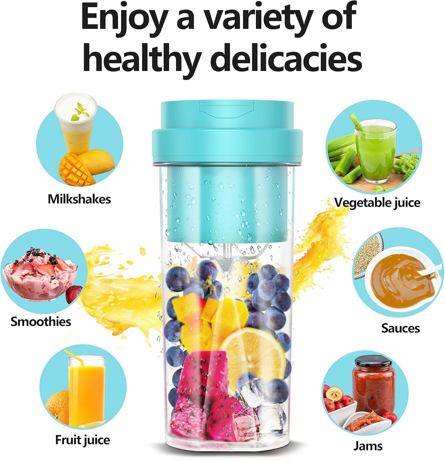 Personal Size Blender, Portable Blender Fruit Rechargeable with USB, Travel Blender with Six Blades, Mini Blender for Shakes and Smoothies, 19Oz/550Ml Juicer Cup for Gym, Travel (Green)