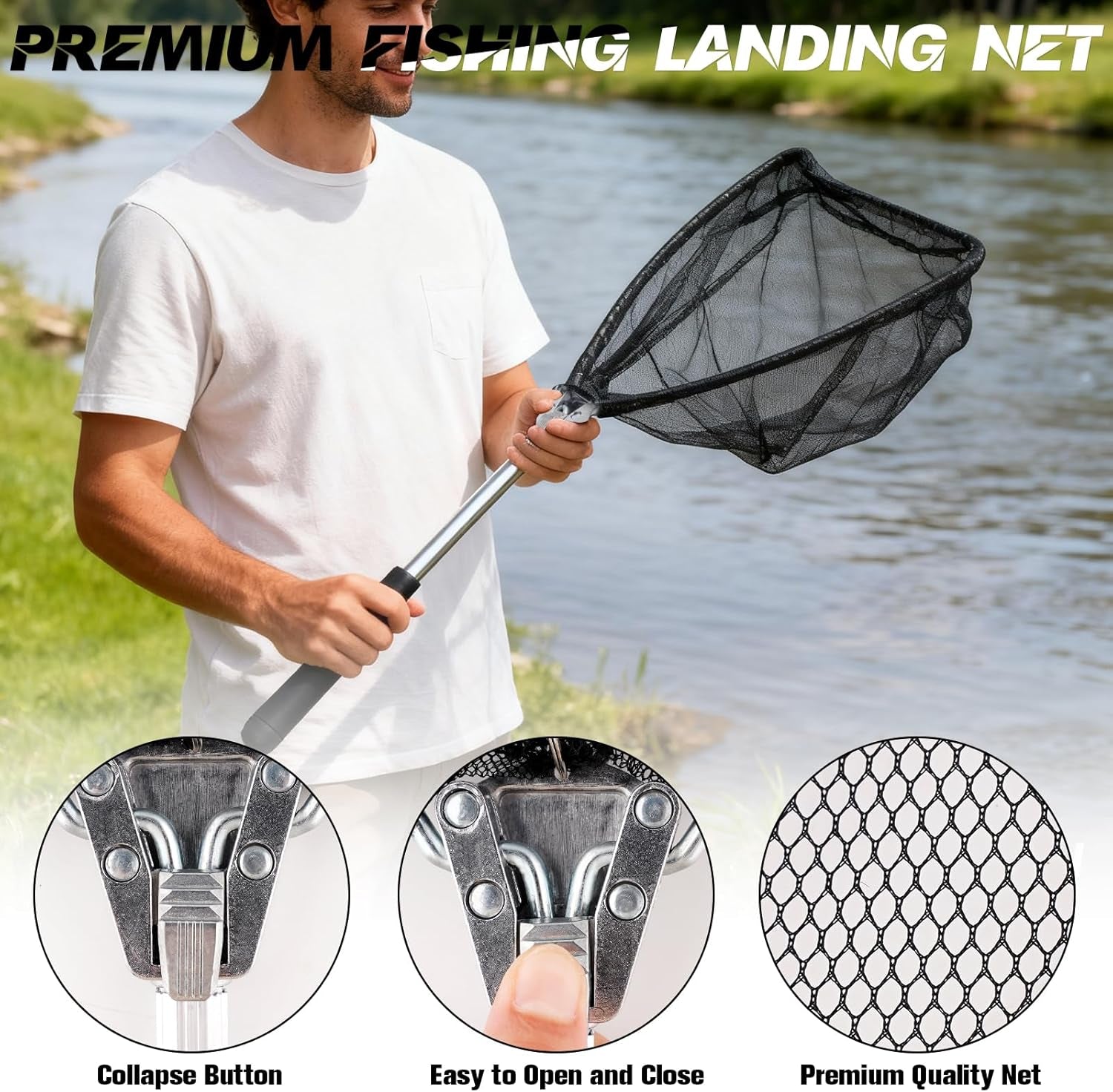 10 Pcs Fishing Tool Kit,Folding Fishing Net Set with Storang Bag,Pliers with Lanyard and Protective Sheaths,Hook Remover,Fish Gripper,Fish Scale,Scissors for Fisherman Travel Gifts