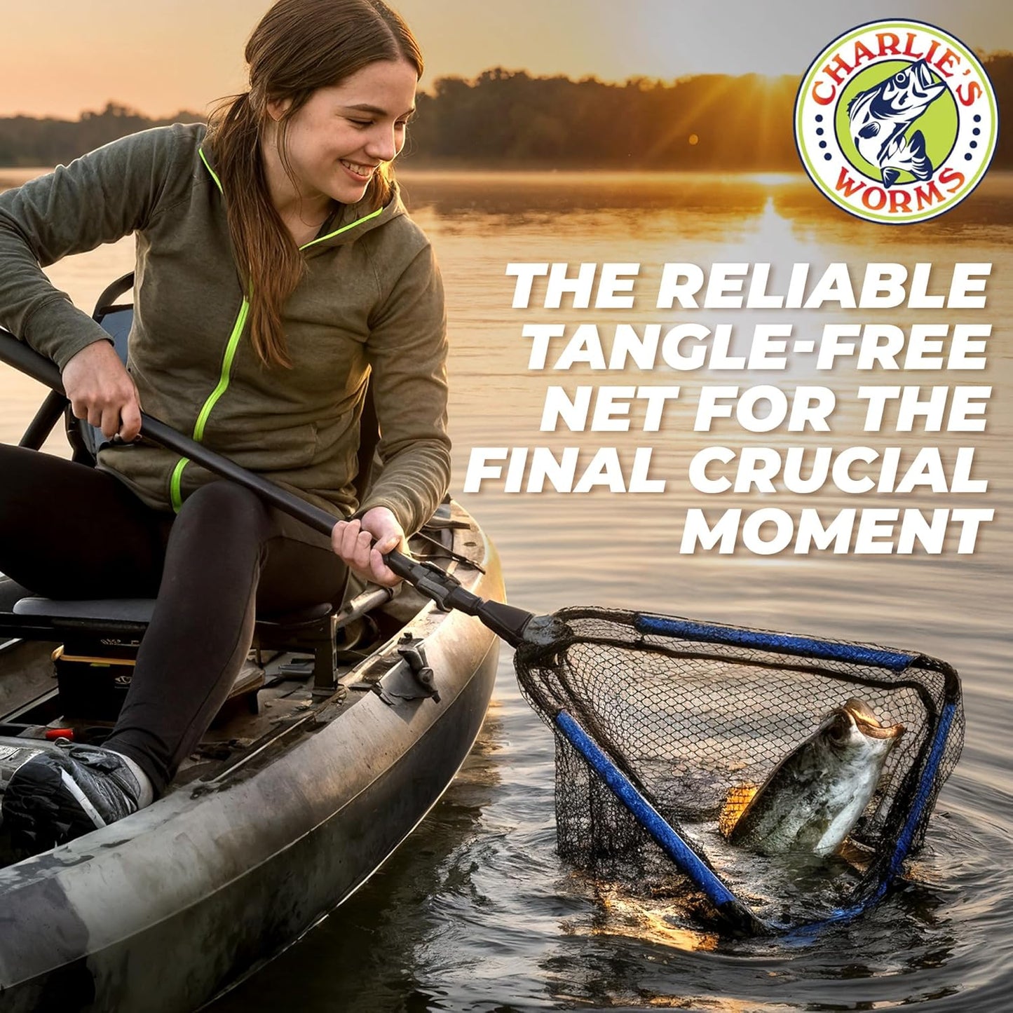 Floating Aluminum Collapsible Fishing Net - Lightweight, Quick-Dry Fish Net with Folding Handle, Large Opening, Durable Knotless Mesh, Gear Clip for Kayak, Pond, Dip - 30"