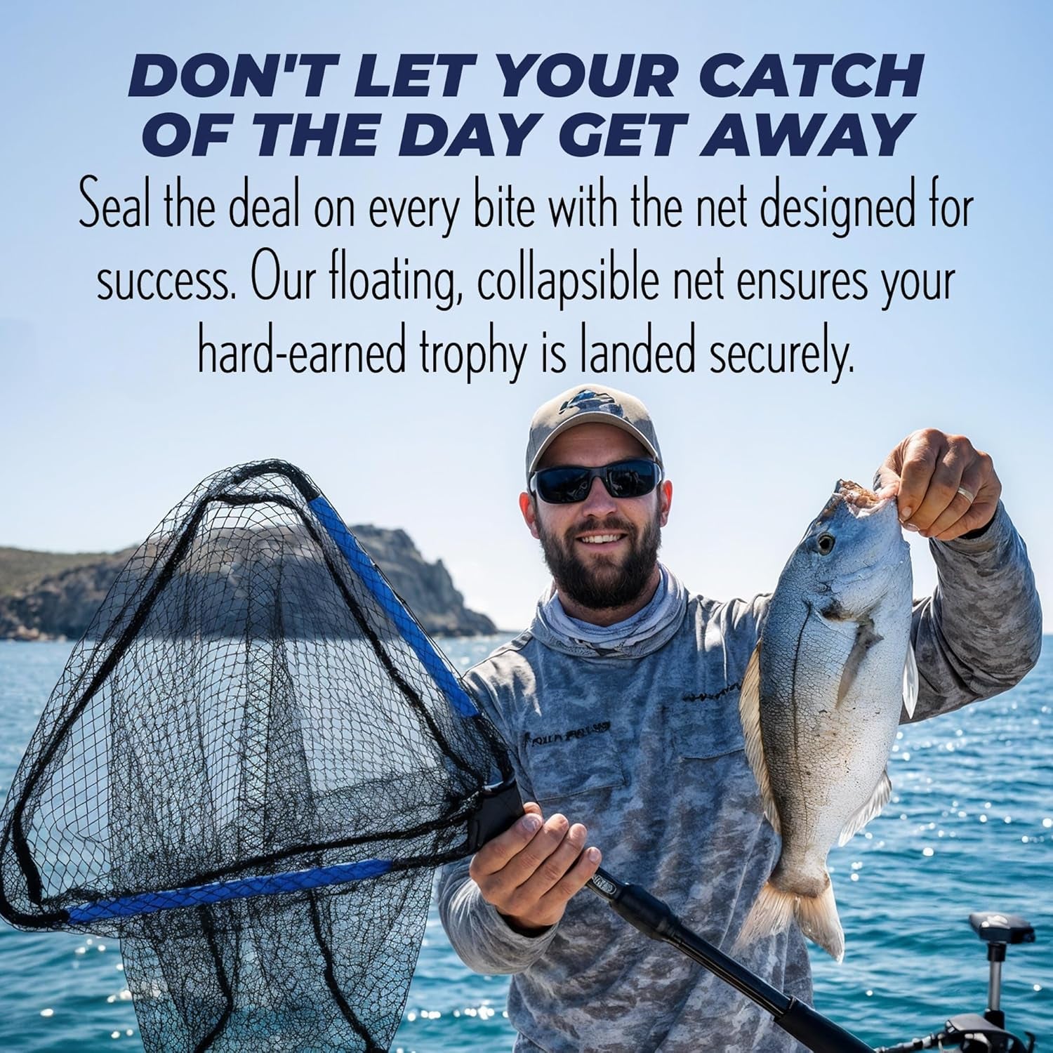 Floating Aluminum Collapsible Fishing Net - Lightweight, Quick-Dry Fish Net with Folding Handle, Large Opening, Durable Knotless Mesh, Gear Clip for Kayak, Pond, Dip - 30"
