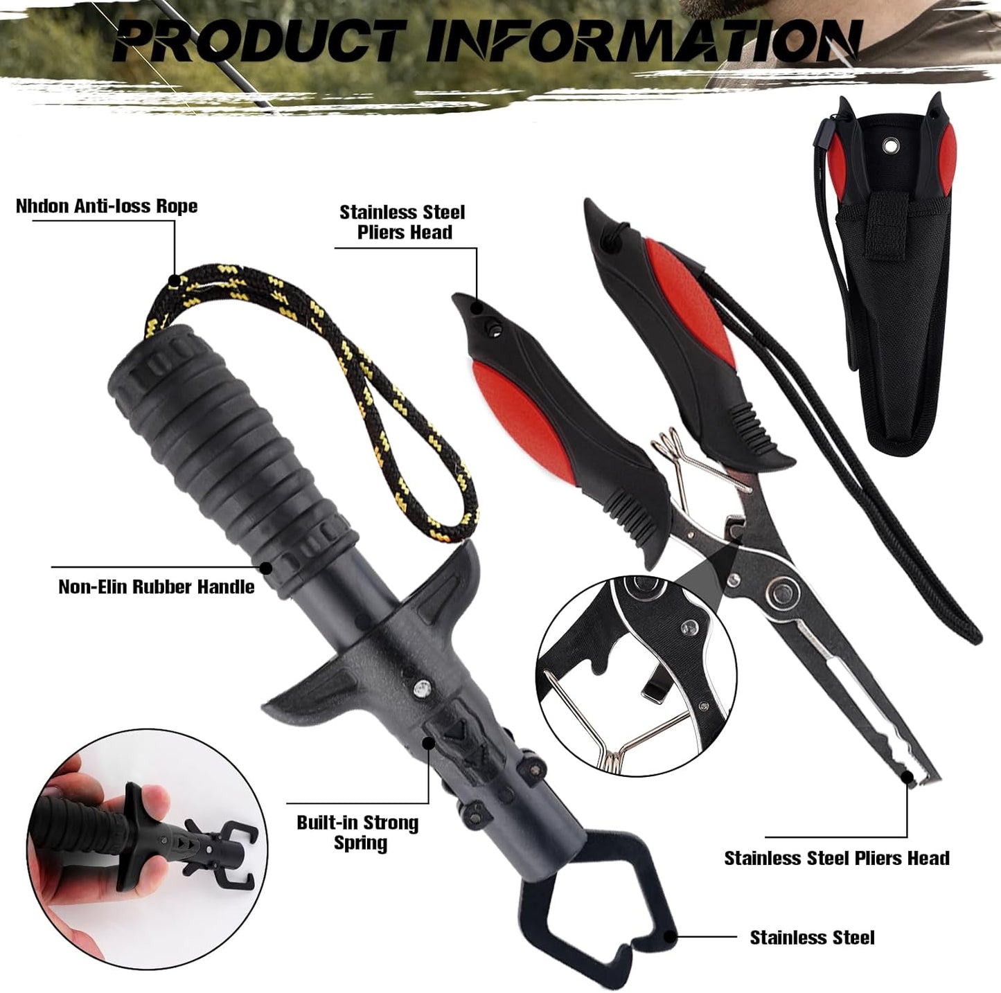 10 Pcs Fishing Tool Kit,Folding Fishing Net Set with Storang Bag,Pliers with Lanyard and Protective Sheaths,Hook Remover,Fish Gripper,Fish Scale,Scissors for Fisherman Travel Gifts