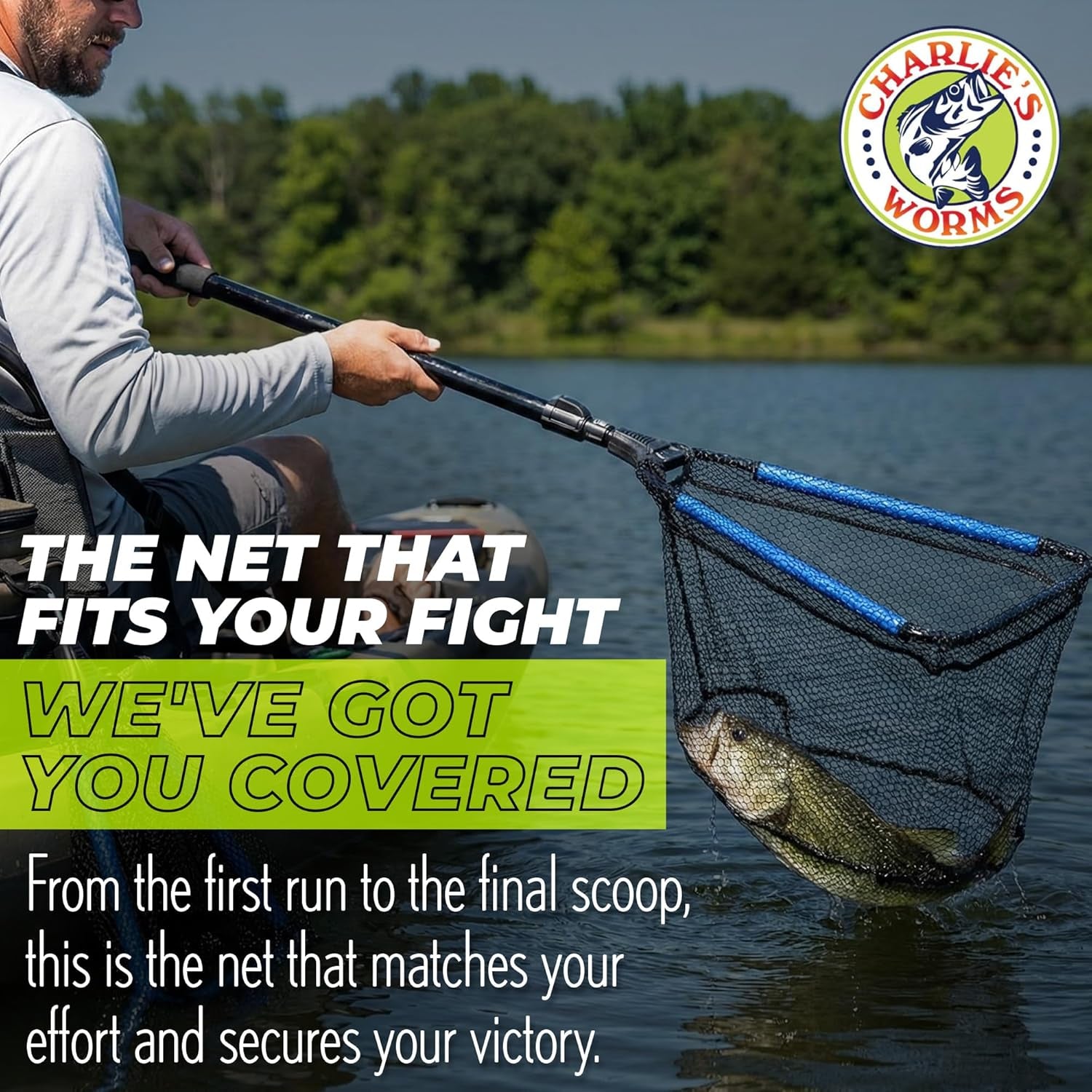 Floating Aluminum Collapsible Fishing Net - Lightweight, Quick-Dry Fish Net with Folding Handle, Large Opening, Durable Knotless Mesh, Gear Clip for Kayak, Pond, Dip - 30"