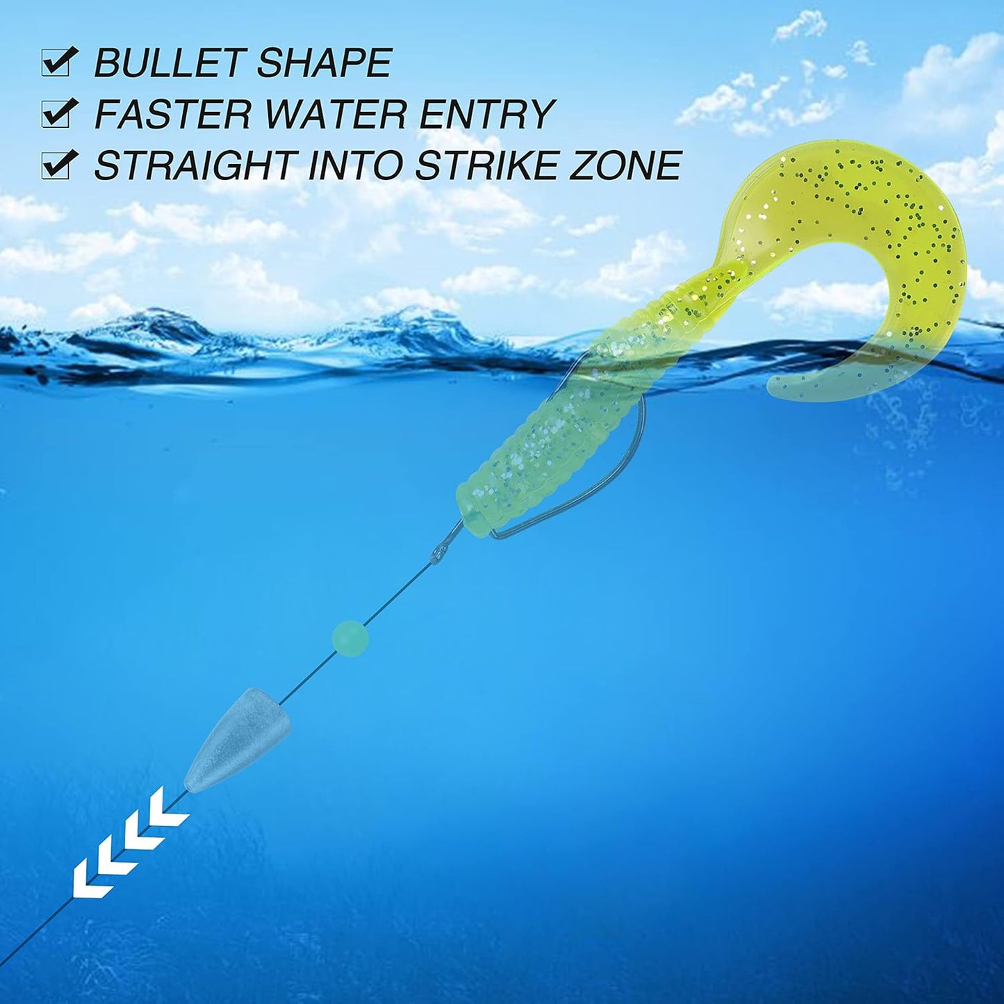 Fishing Weights Sinkers, 50Pcs Bullet Fishing Sinkers Worm Weights Slip Sinkers Sliding Fishing Weight for Bass Fishing Pitching and Flipping Texas Rig Saltwater Freshwater Fishing Tackle