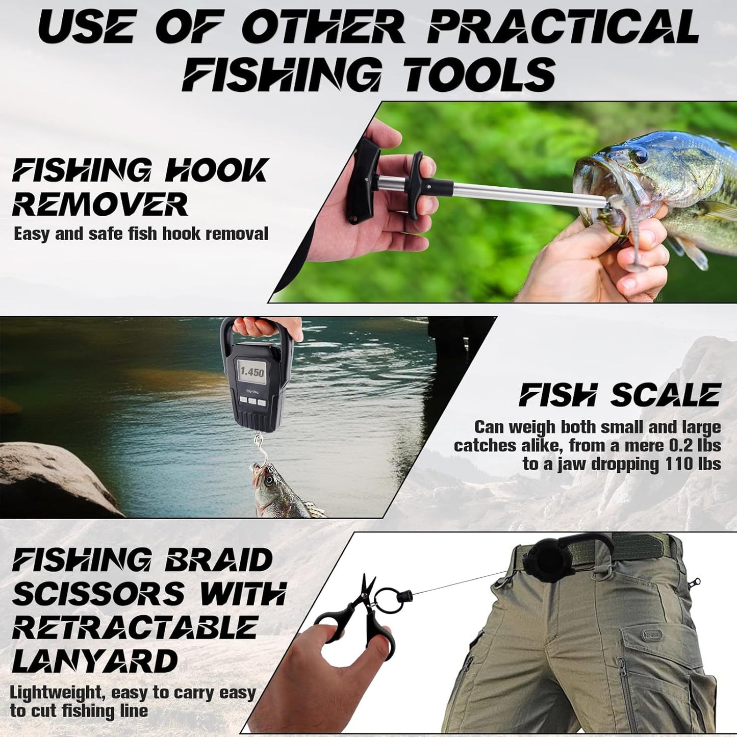 10 Pcs Fishing Tool Kit,Folding Fishing Net Set with Storang Bag,Pliers with Lanyard and Protective Sheaths,Hook Remover,Fish Gripper,Fish Scale,Scissors for Fisherman Travel Gifts