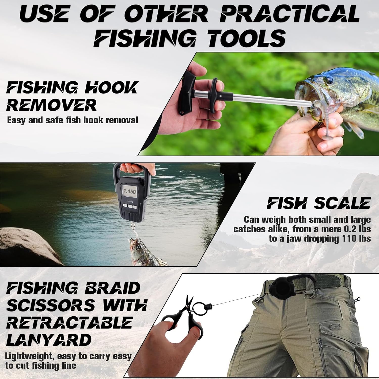 10 Pcs Fishing Tool Kit,Folding Fishing Net Set with Storang Bag,Pliers with Lanyard and Protective Sheaths,Hook Remover,Fish Gripper,Fish Scale,Scissors for Fisherman Travel Gifts