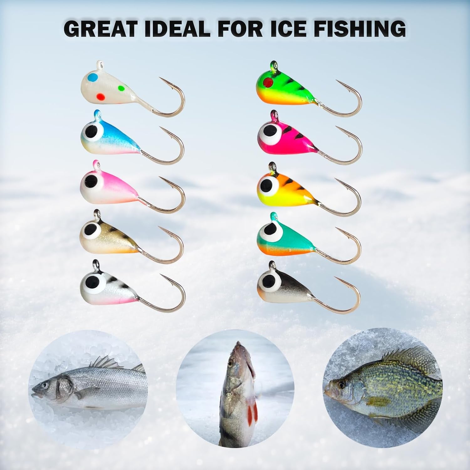 10Pcs Tungsten Ice Fishing Jigs UV Glow in Dark Ice Fishing Lures Sensitive Tungsten Tear Drop Ice Fishing Jig Head for Crappie Panfish Walleye