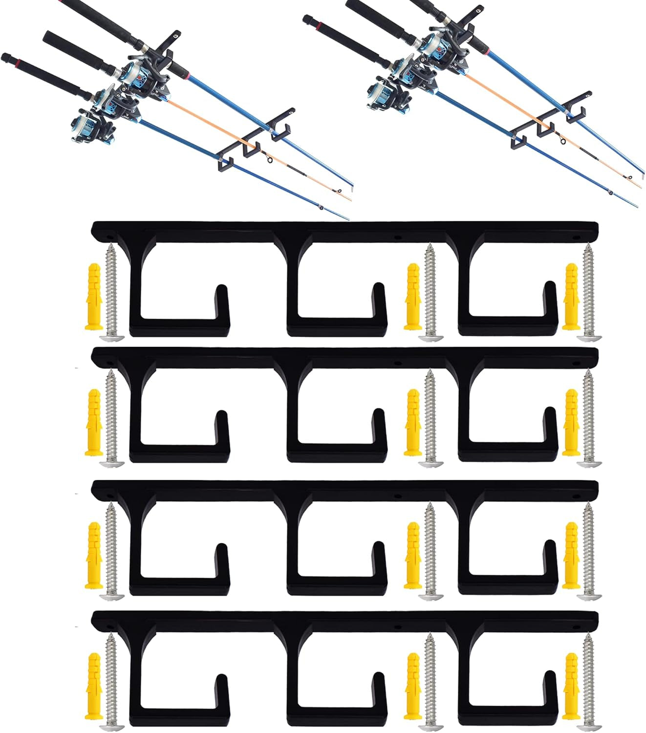 Overhead Ceiling Fishing Rod Rack Fishing Rod Storage Holder - No Fishing Pole - Black