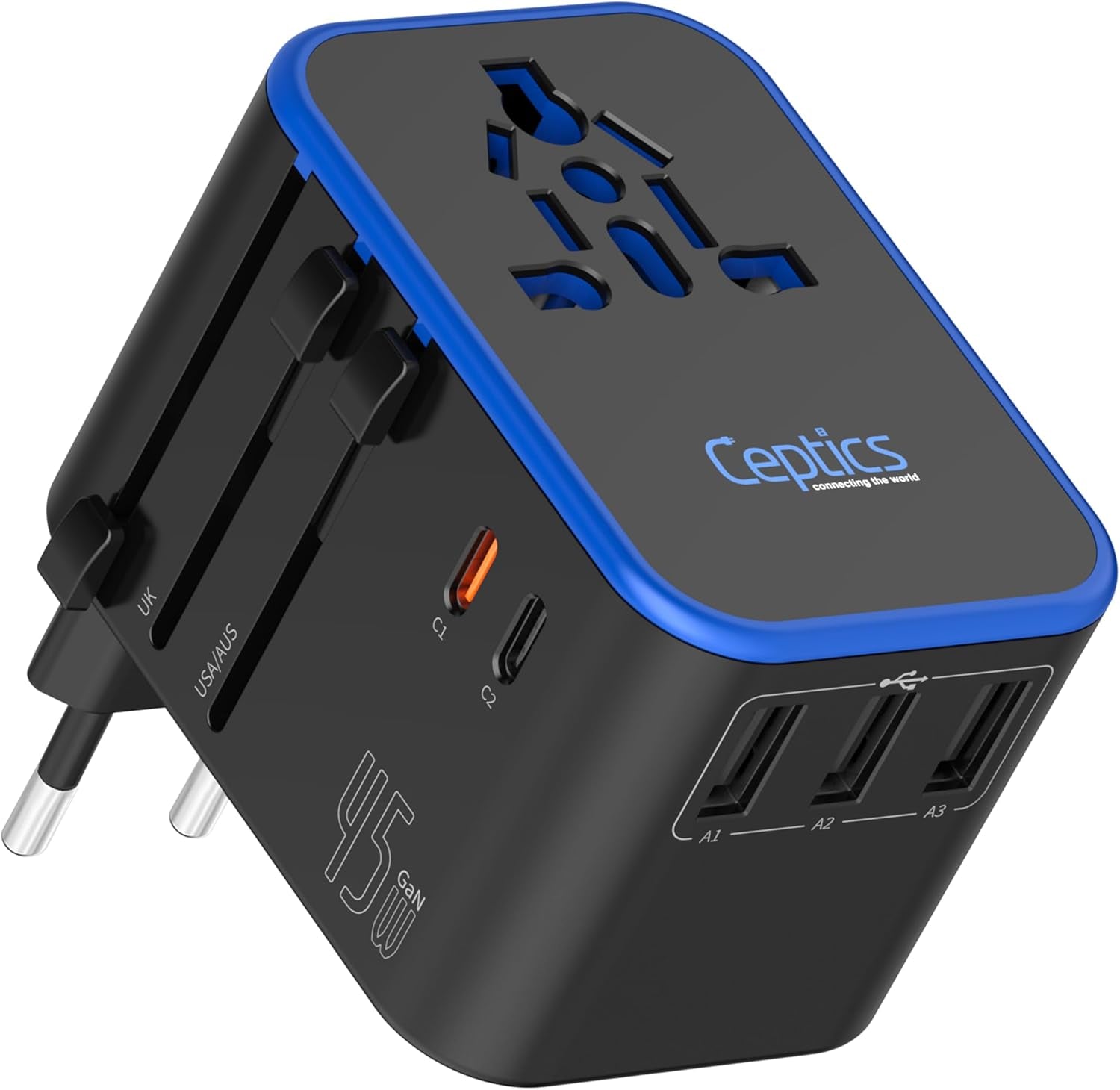 Universal Travel Adapter, 35W International Power Adapter with PD & QC 3.0 Dual USB-C, 3 USB Travel Adapter Worldwide, Type I C G a Outlets 110V 220V A/C - EU Euro US UK (11-KU)