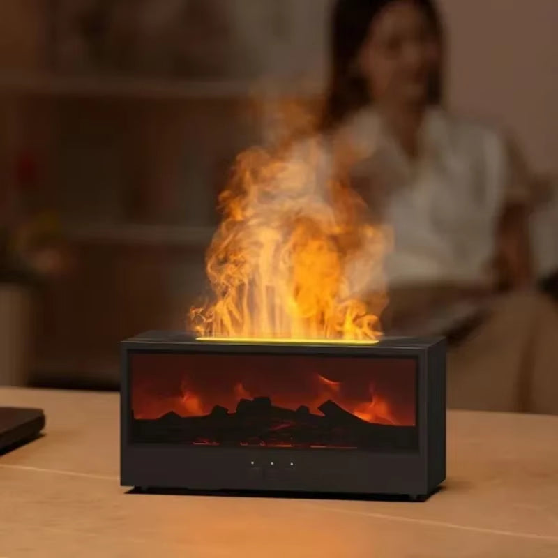Simulated 3D Flame Aromatherapy Machine, Essential Oil Humidifier, Color Atmosphere Lighting with Remote Control, Holiday Gift