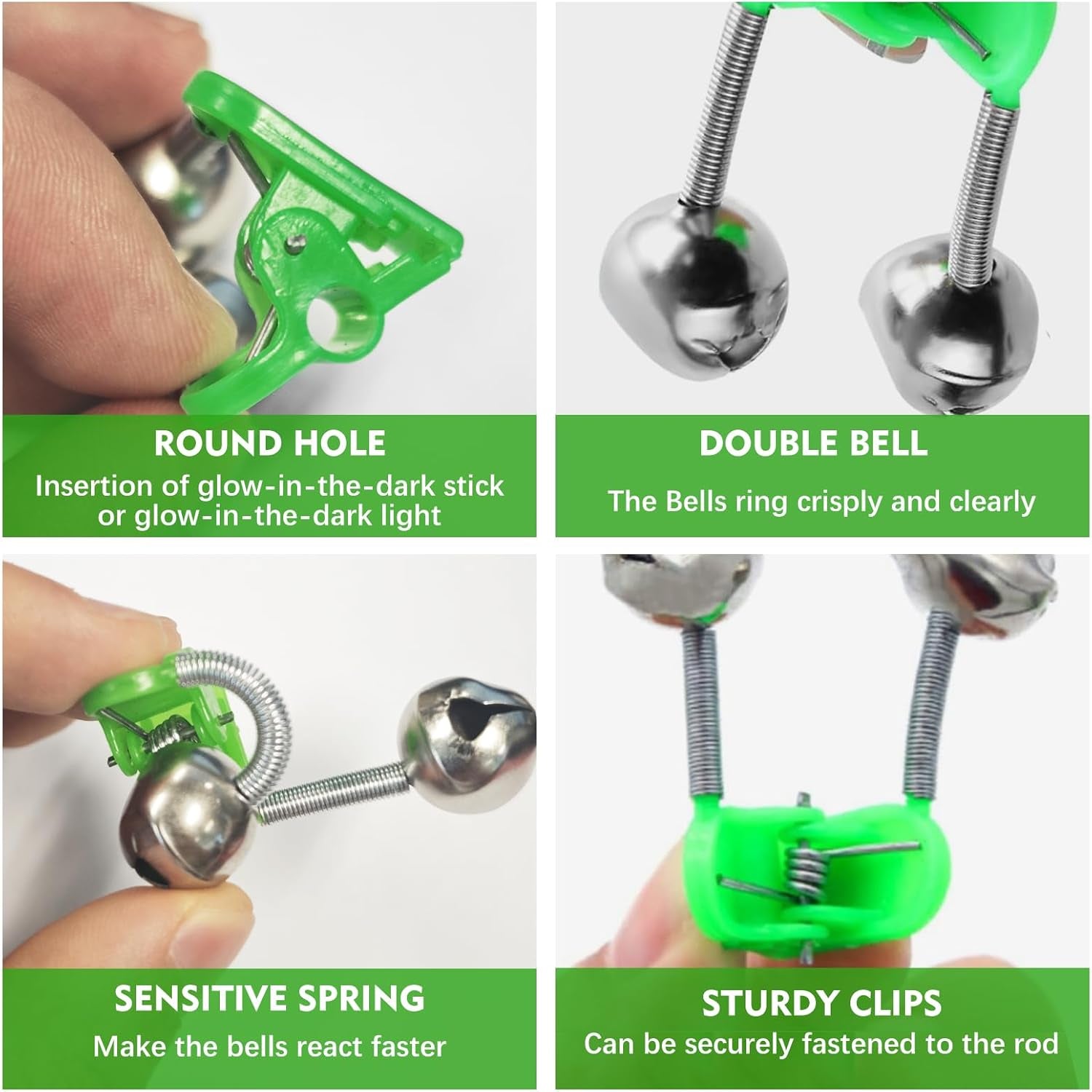 50PCS Fishing Bells, Dual Alert Fishing Bells for Rods, Clip on Fishing Rod Fishing Bells for Night Fishing, Ice Fishing