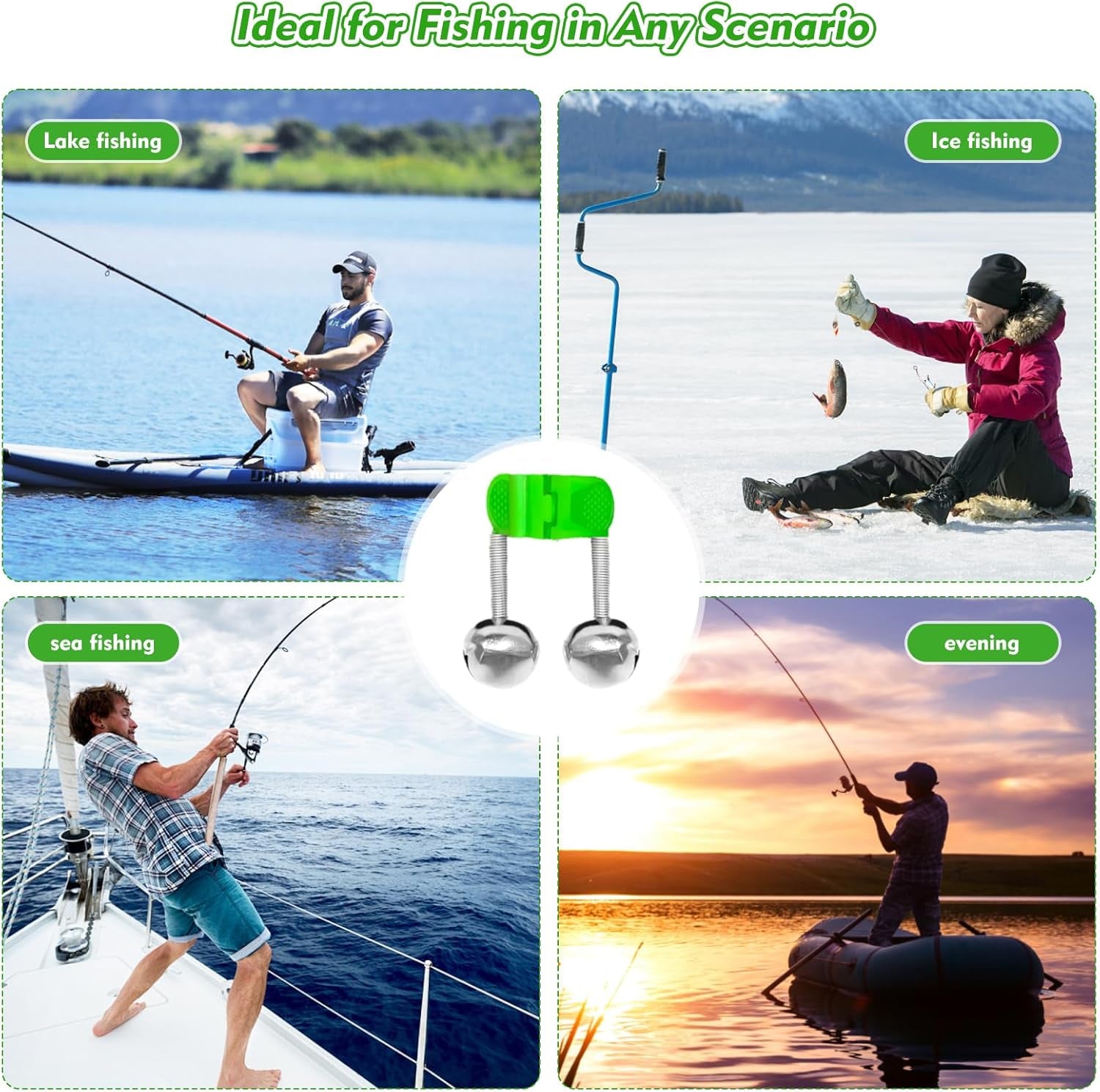 50PCS Fishing Bells, Dual Alert Fishing Bells for Rods, Clip on Fishing Rod Fishing Bells for Night Fishing, Ice Fishing