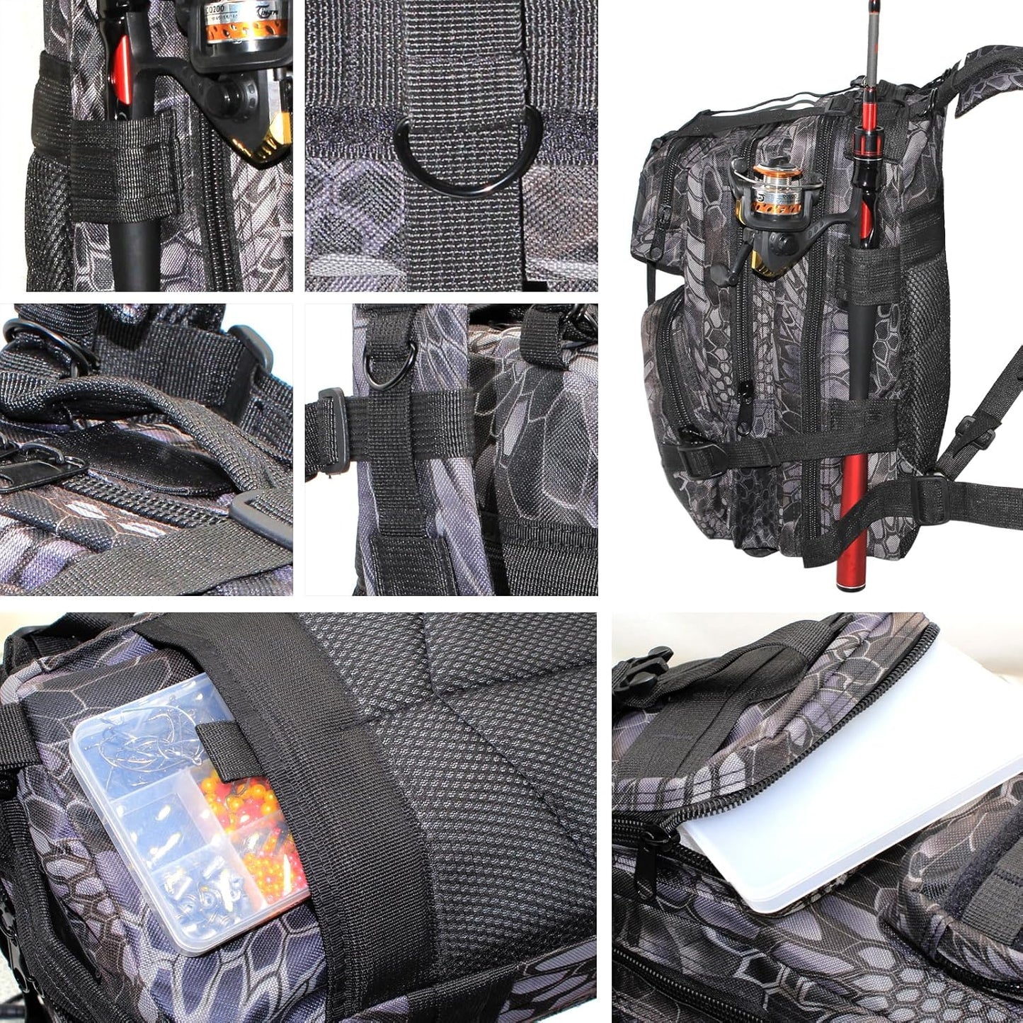Lightweight Fishing Tackle Backpack Professional Water-Resistant All-In-One Rod Holder & Gear Storage