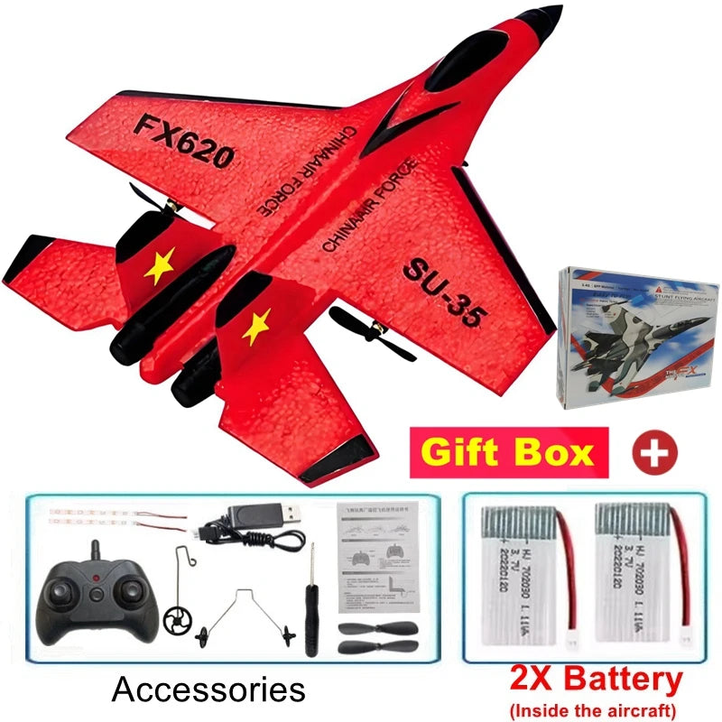 Remote Control Airplane SU35 RC Plane Foam Aircraft with LED 2.4G Radio Fighter Glider Outdoor Flying Toy Gift for Adult Kid