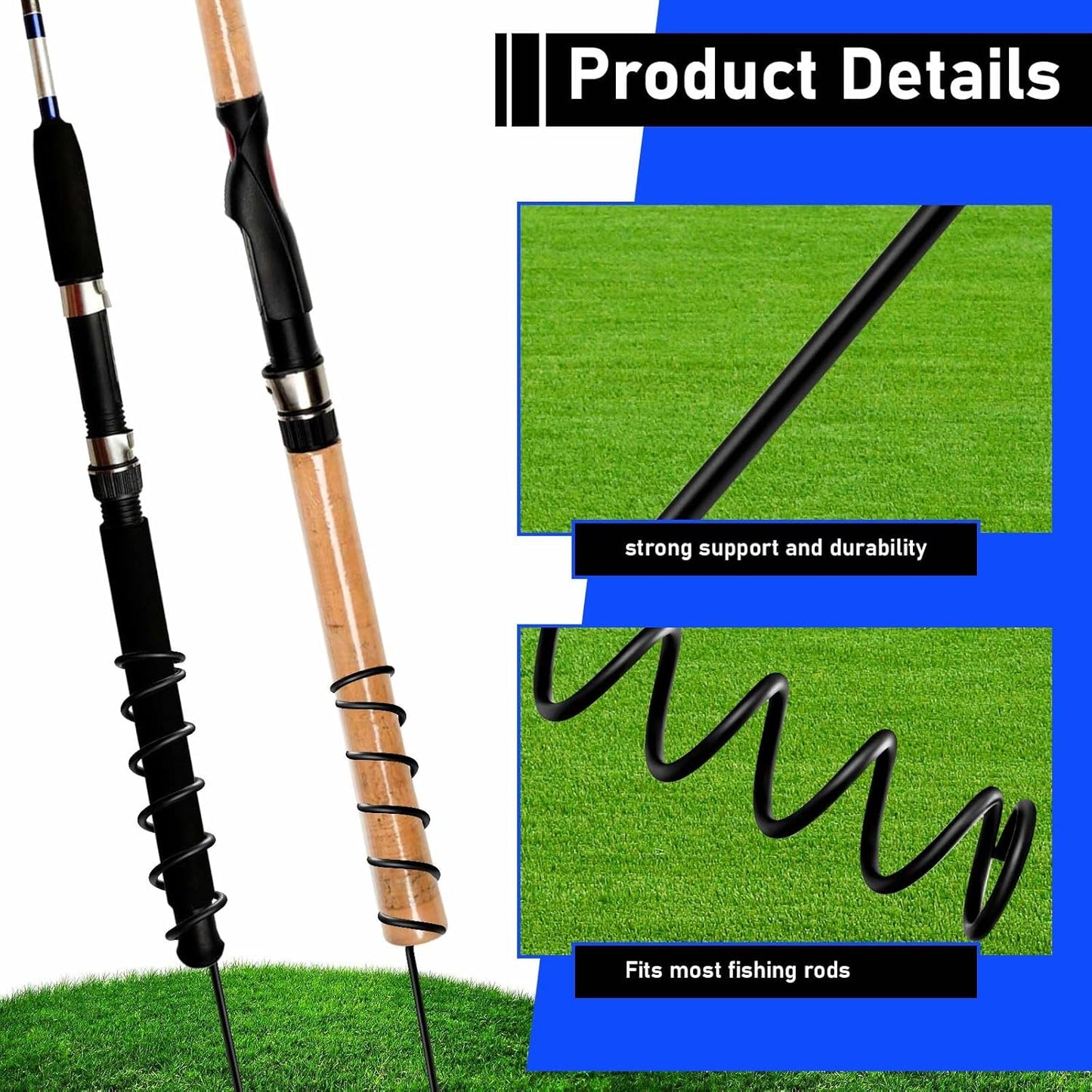 4 Pcs Spiral Fishing Rod Holders Heavy Duty 1.75 Inch/1.9 Inch Diameter Metal Bank Pole Stand Spiral Rod Holder Insert Ground Rest Stand for Fishing on Lakes and Streams