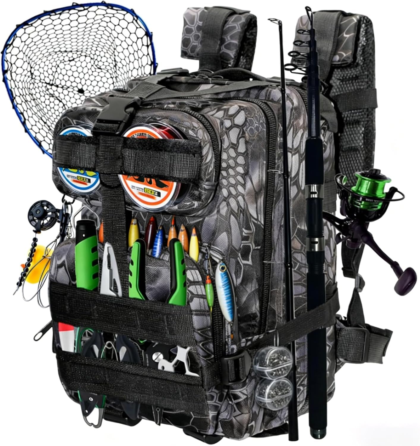 Lightweight Fishing Tackle Backpack Professional Water-Resistant All-In-One Rod Holder & Gear Storage